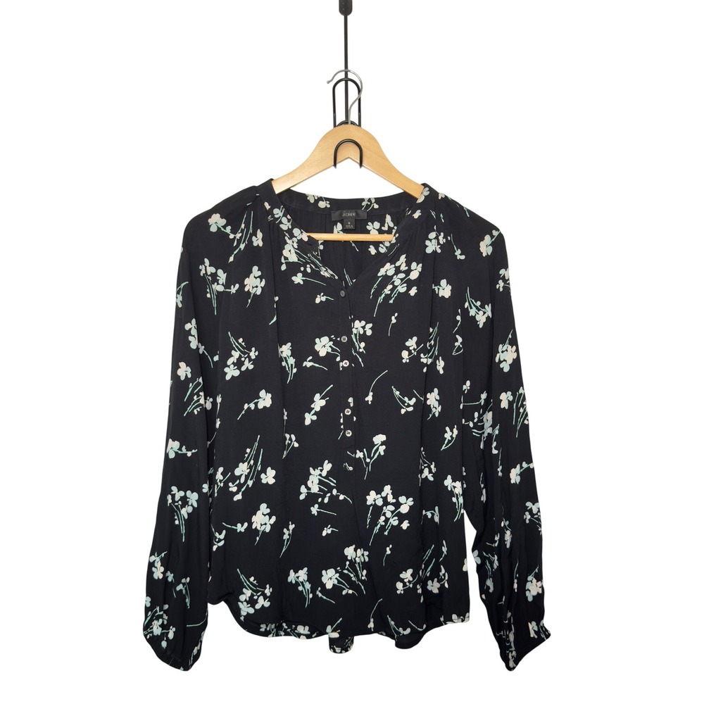J. Crew Small Floral V Neck Multicolor Floral Popover Blouse Dark Academia - Picture 2 of 7